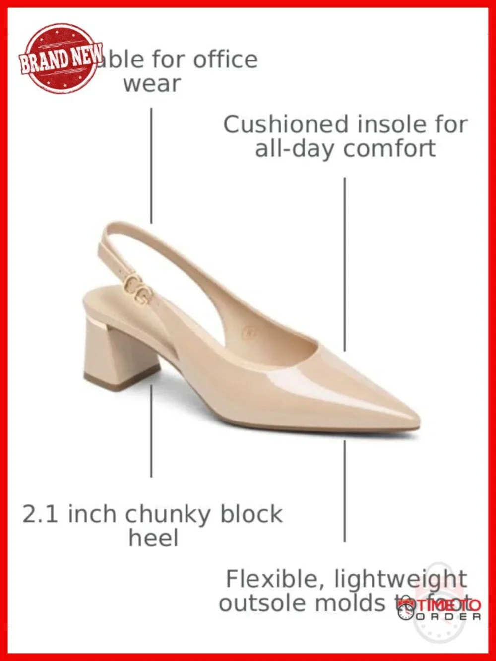 Womens Slingback Chunky Heel Pointed Closed Toe Pumps Adjustable Strap Work